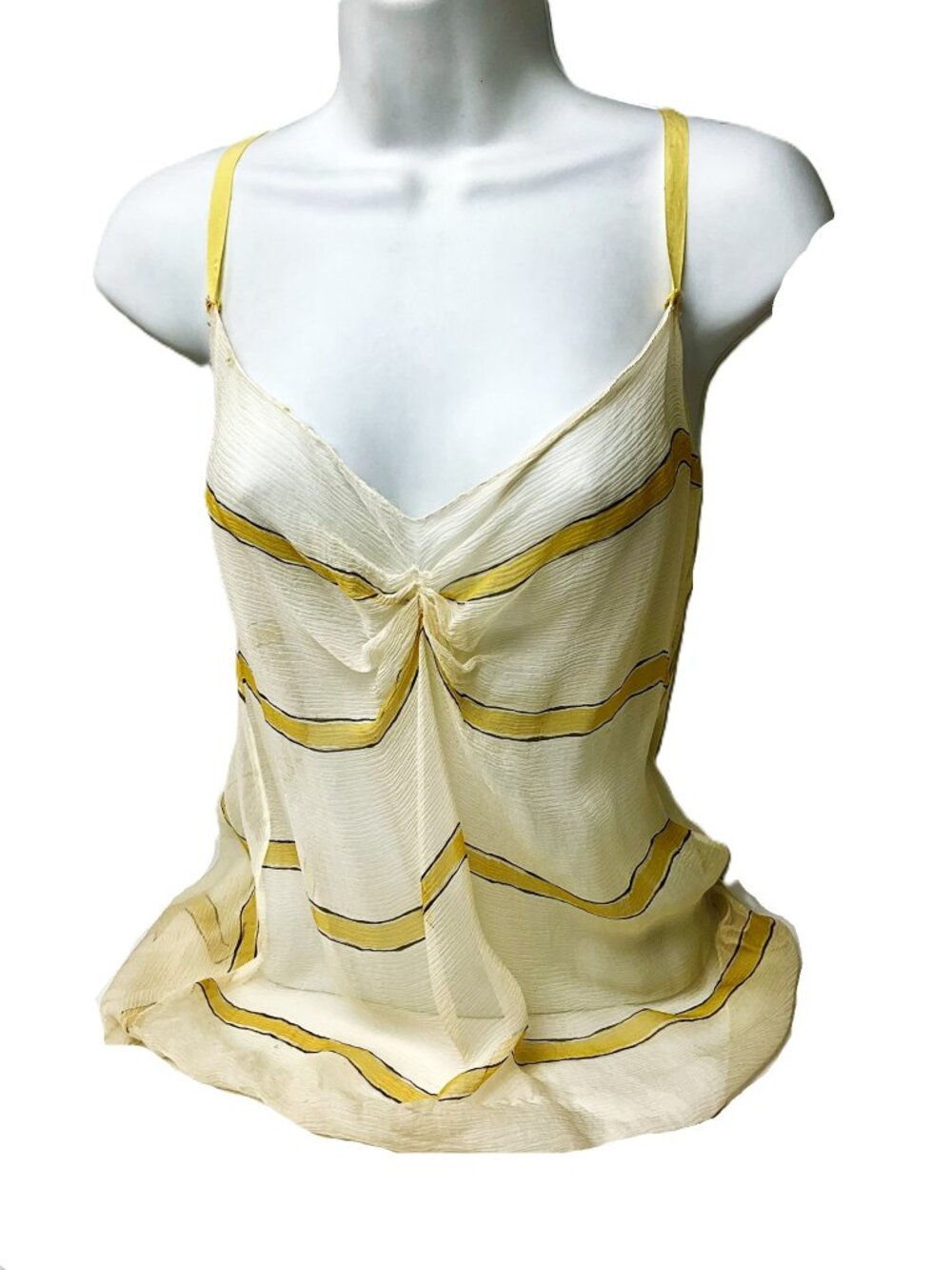 Silk Striped Camisole Top Yellow Spaghetti Strap Tie Size M Italy